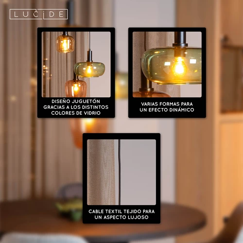 Lucide ILONA - Lámpara colgante - 3xE27 - Negro - USP